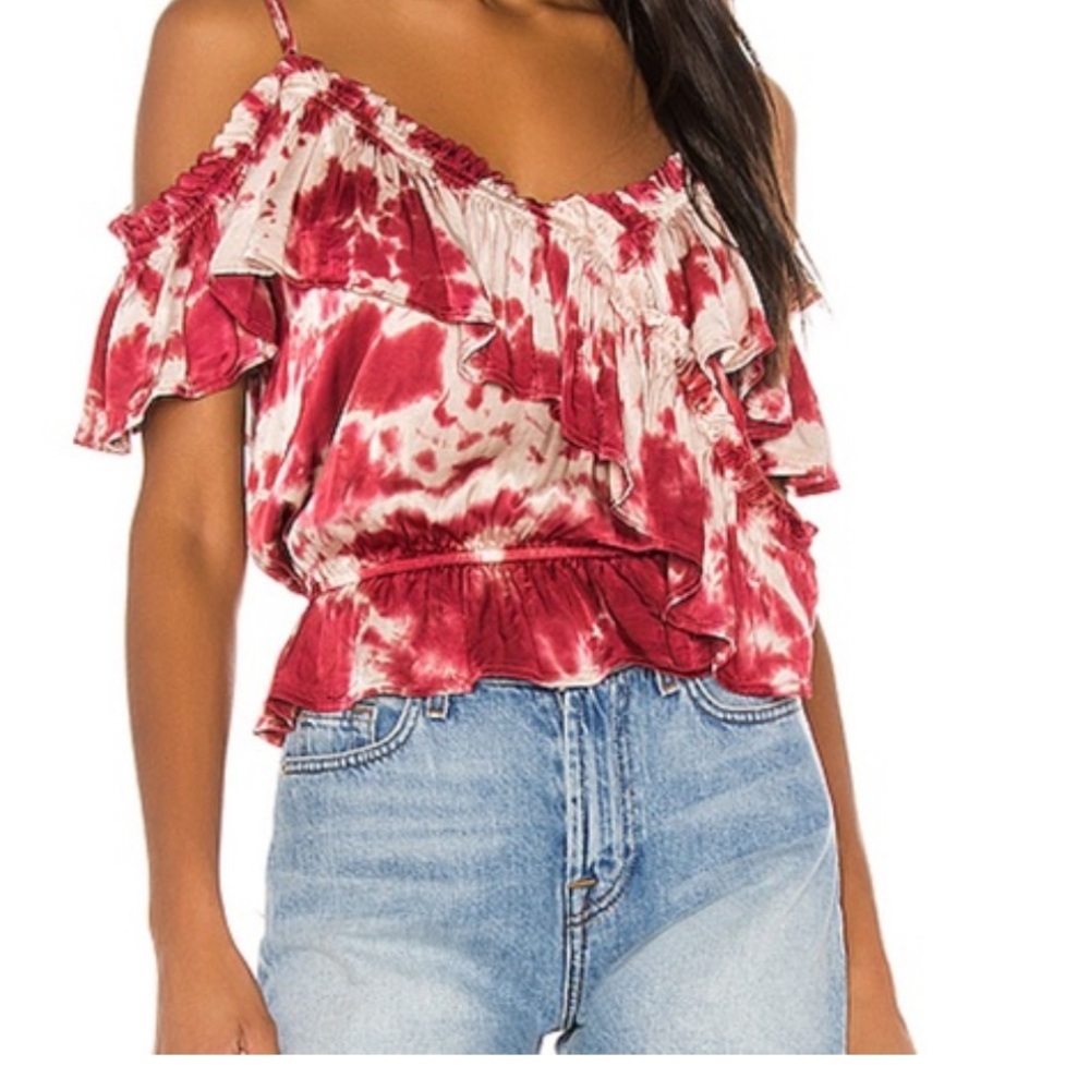 NWT Blue life bohemian maroon Etta Ruffle tie dye cami cold shoulder blouse Sz M